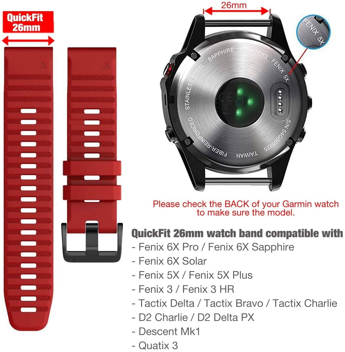 YOOSIDE QuickFit Watch Band for Garmin Fenix 6X Pro/Sapphire,26mm Soft  Non-allergenic Silicone Sport Waterproof | Walmart Canada