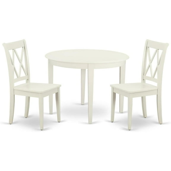 HomeStock 3 Piece Dining Room Set Contains a Round Dining Table and 2 Wood Seat Chairs, 42x42 Inch,Linen White