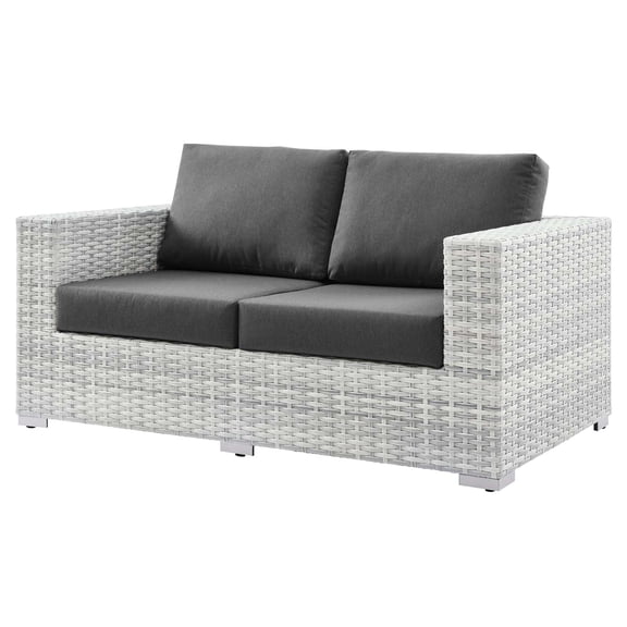 Lounge Loveseat Sofa, Rattan, Wicker, Grey Gray, Modern Contemporary Urban Design, Outdoor Patio Balcony Cafe Bistro Garden Furniture Hotel Hospitality
