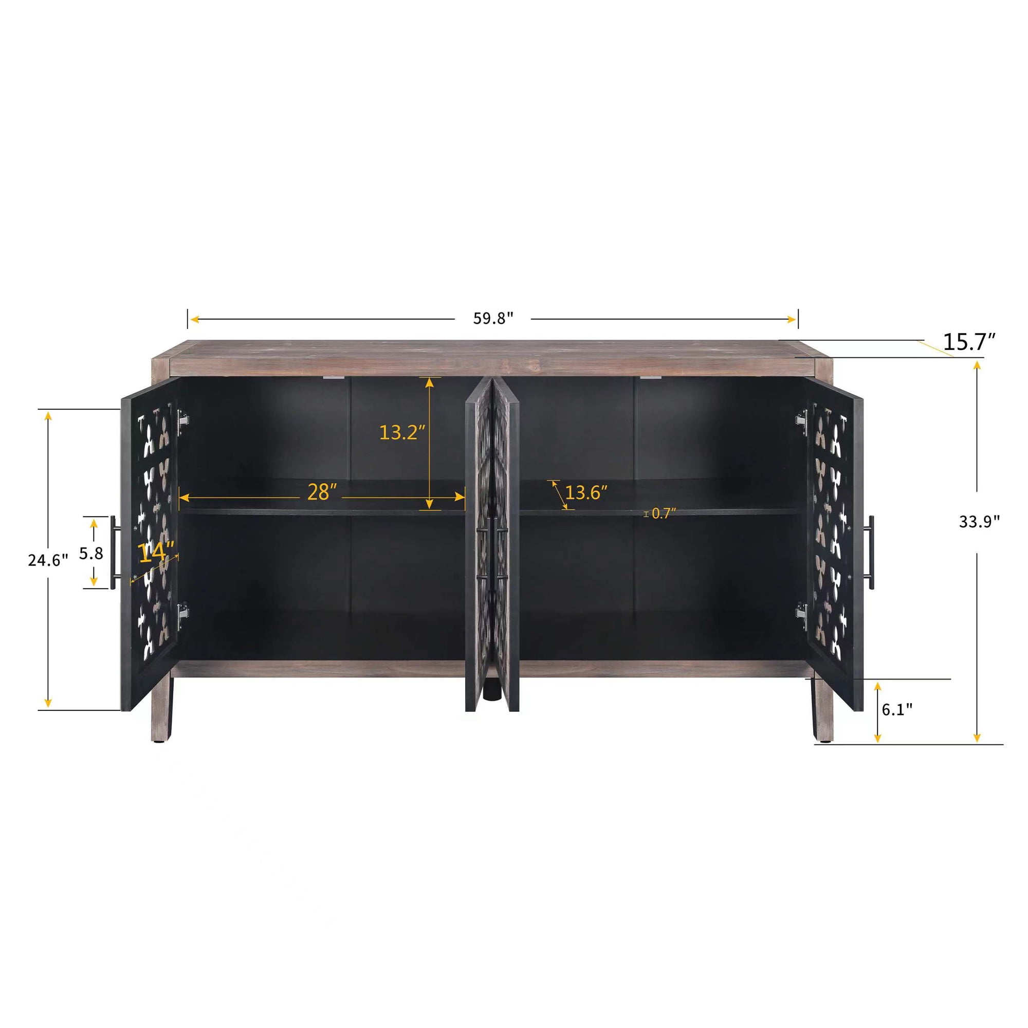 Lunale Retro Hollow Carved Storage Cabinet, American Country Style Sideboard, Suitable for Living Room, TV Cabinet, Kitchen, Brown