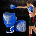 thumbnail image 2 of Muay Thai Competition Gloves PU Leather Sponge Professional MMA Kickboxing Boxing Gloves Breathable Comfortable Fighting Taekwondo Mitts for Training Sandbag (Blue Adult), 2 of 7