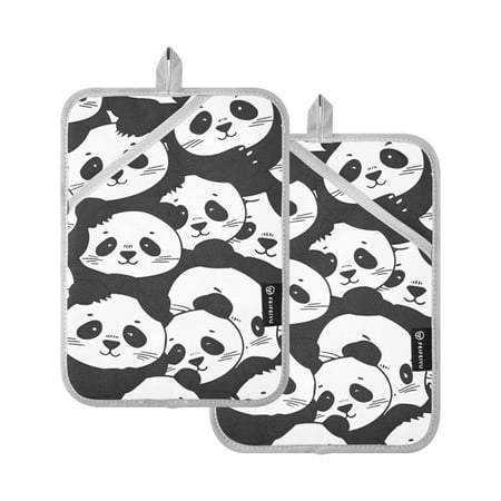 

Lovely Little Panda Face Oven Mitts 2 Pcs Pot Holders Sets Heat Resistant for Kitchen Cooking Baking 7 x9.8
