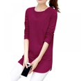 thumbnail image 4 of Women Autumn Round Collar Solid Color Slim Versatile Long Sleeve Blouse Casual Female T-Shirt Tops, 4 of 6