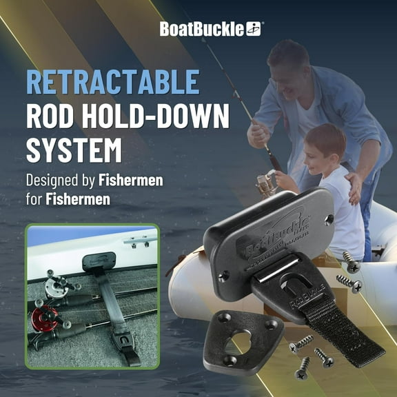 24-Inch Self-Retracting Fishing Rod Holder for Boat, Retractable Tie Down Rod Straps for Deck Mount/Gunwale