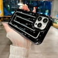 thumbnail image 3 of Compatible with iPhone 13 Pro Max Case 6.7 Inch,Luxury 3D Stripe Lattice Soap Case for Women Girls, Fashion Solid Color Electroplated Soft Silicone Shockproof Protective Back Cover-Black, 3 of 12