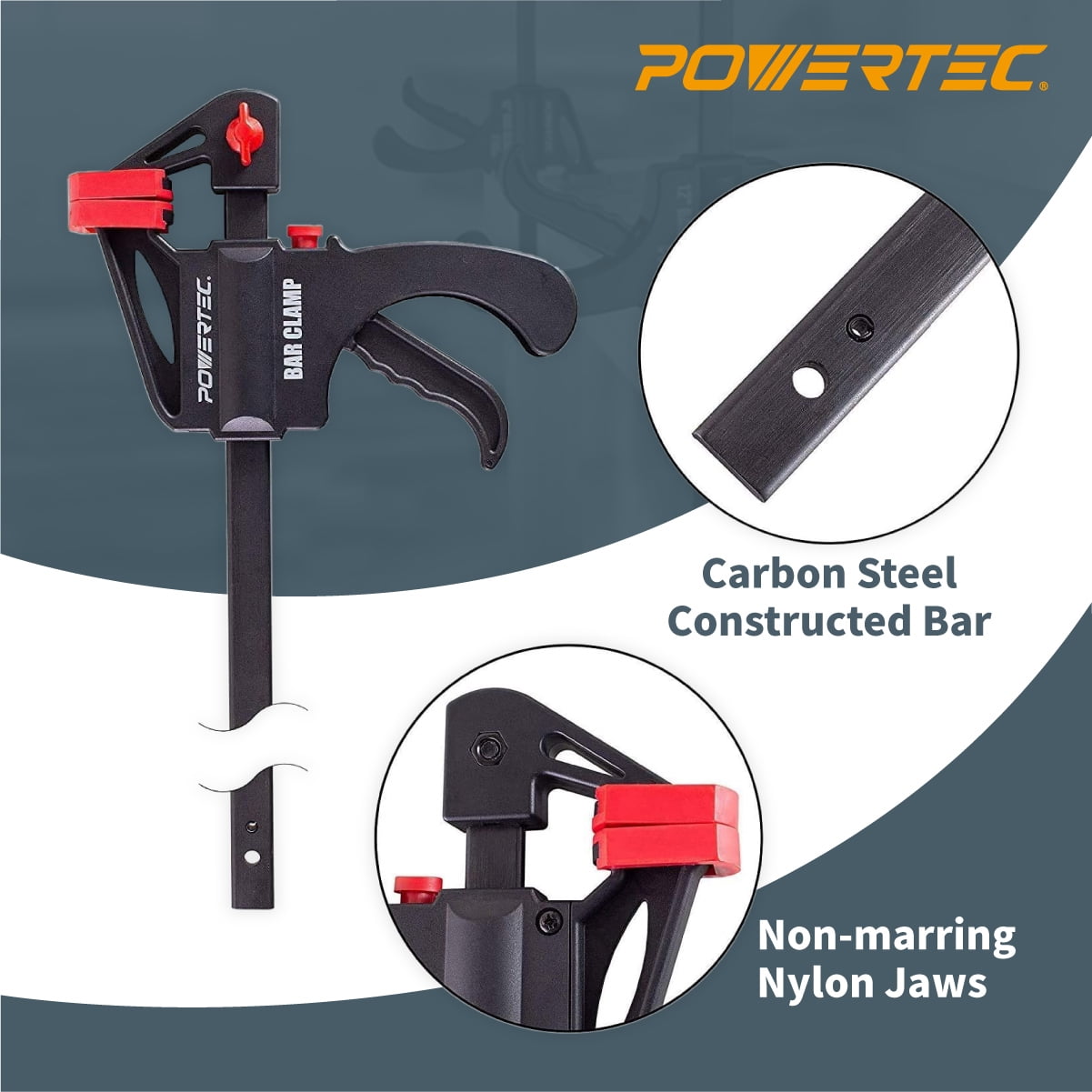 POWERTEC 24" and 36" Bar Clamps with Spreader, Trigger Clamps for Woodworking, One-Handed Carpenter Quick Clamp Sets for Gluing, Wood Clamps for Woodworking Tools, 4PK  (71788)