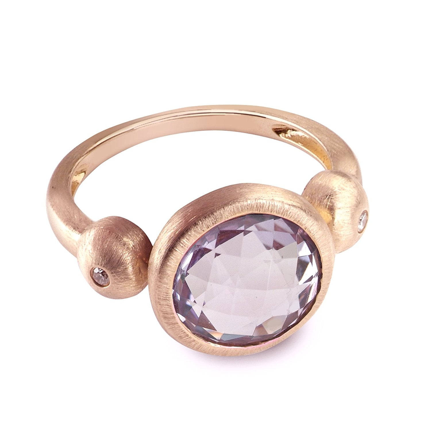14k Rose Gold Round Circle Diamond Ring with Pink Amethyst Stone with .02 Ct Diamonds H-I SI2-I1 Size 6.5 by Quality Jewels