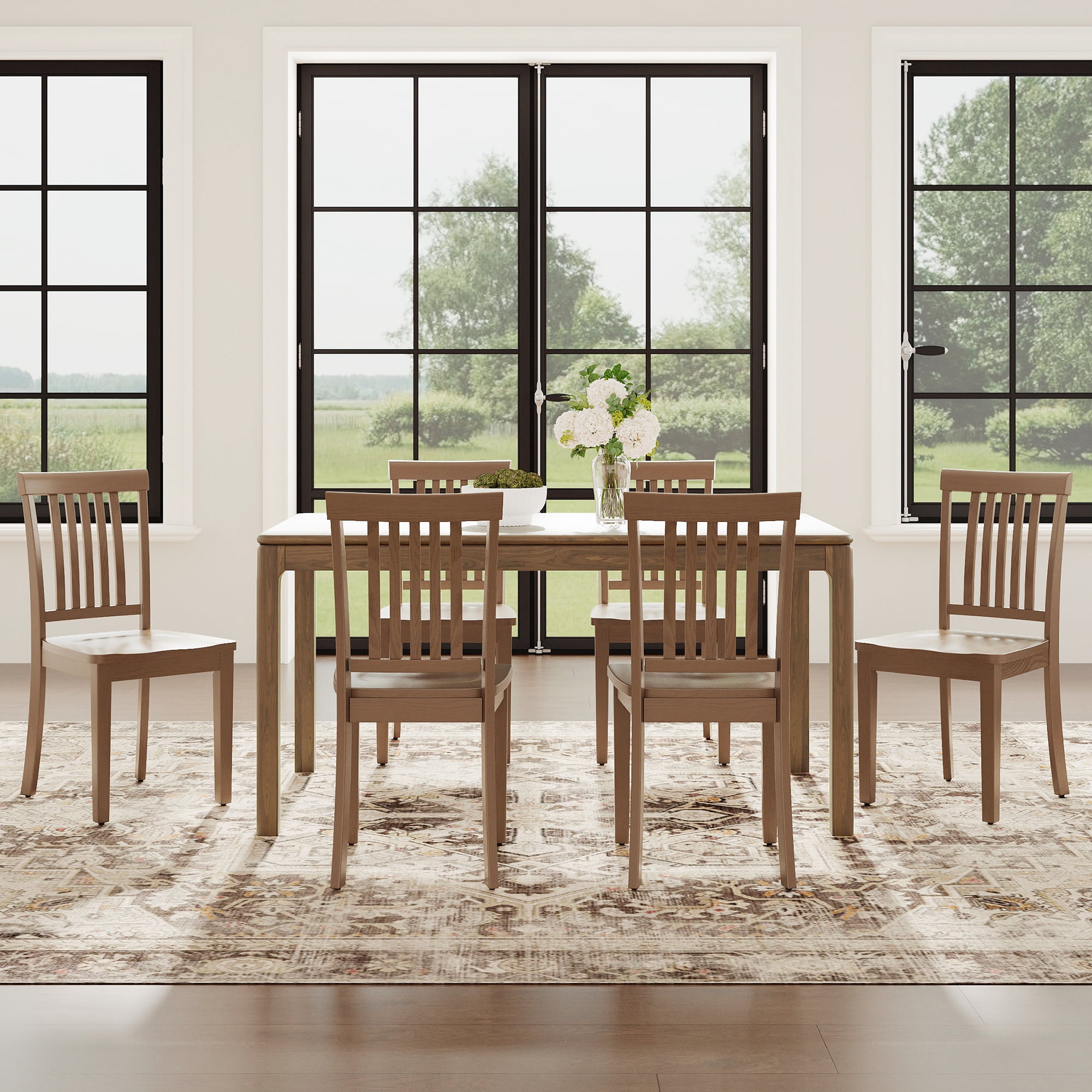 Wooden Windsor Dining Chairs Set of 6,for Kitchen,Dining Room, Light Brown