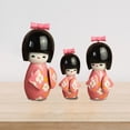 thumbnail image 5 of Jiibva 3Pc Pink Kimono Wooden Dolls Decorative Figurine Traditional Asian Geisha Statue for Home Wedding, 5 of 7