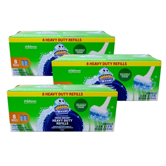 Scrubbing Bubbles Fresh Brush Heavy Duty Flushable Refills, Citrus - Convenient and Thorough Clean for Your Toilet, 8 Pads - 3 Pack