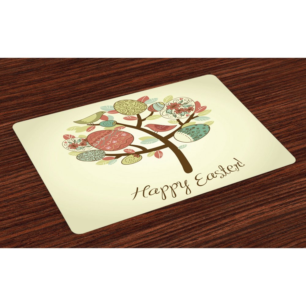 Easter Placemats Set of 4 Vintage Spring Tree with Colorful Foliage