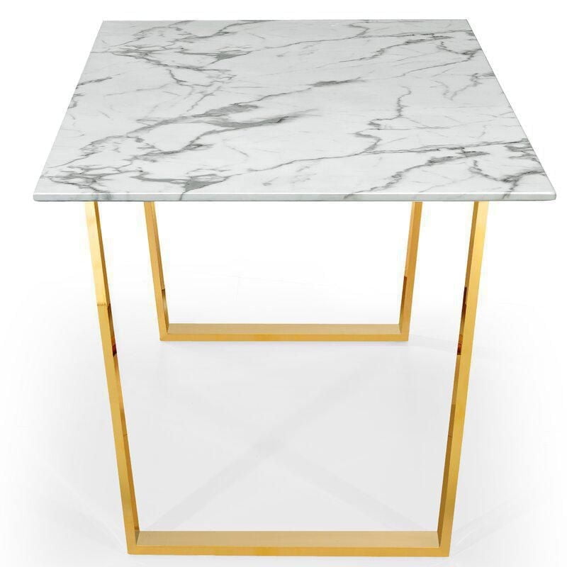 Rectangular Marble Dining Table with stainless steel polished gold base, Modern designe