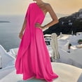 thumbnail image 2 of Vestido largo boho de un solo hombro para mujer - Color liso, fluido - Informal/playa/vacaciones - Mezcla de poliéster y spandex, 2 of 6