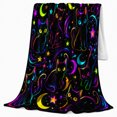 thumbnail image 2 of Glowing Neon Cats Celestial Moons Black, Playful Pet Portrait Pattern, Warm Flannel Blanket for Living Room and Bedroom, Cat Lovers Halloween Gift, Pet Lover Home Decor, 2 of 9