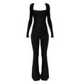 thumbnail image 3 of Pyhlmscde Jumpsuits for Women Square Neck Wide Leg Full Length Romper Playsuit, Jumpsuits for Women Casual, Black Jumpsuit for Women, Long Sleeve Jumpsuit for Women, 3 of 3