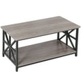 thumbnail image 5 of HomGarden 39.4-in Rectangle Coffee Table 2-Tier Open Storage Wood Cocktail Table Farmhouse TV Stand for Home Apartment Living Room, Oak, 5 of 9