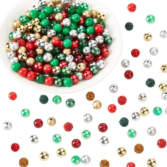 1set 270Pcs Round Christmas Beads 10mm Mixed Material Christmas Beads Red&Green Loose Beads Spacer Beads for DIY Bracelet Necklace Earring Jewelry Making Hole:1-2mm