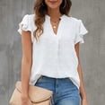 thumbnail image 1 of Blusas con cuello en V para mujer,Blusa para mujer con cuello en V, blusa de manga corta para mujer, blusa con manga con volantes, durabilidad mejorada, 1 of 6
