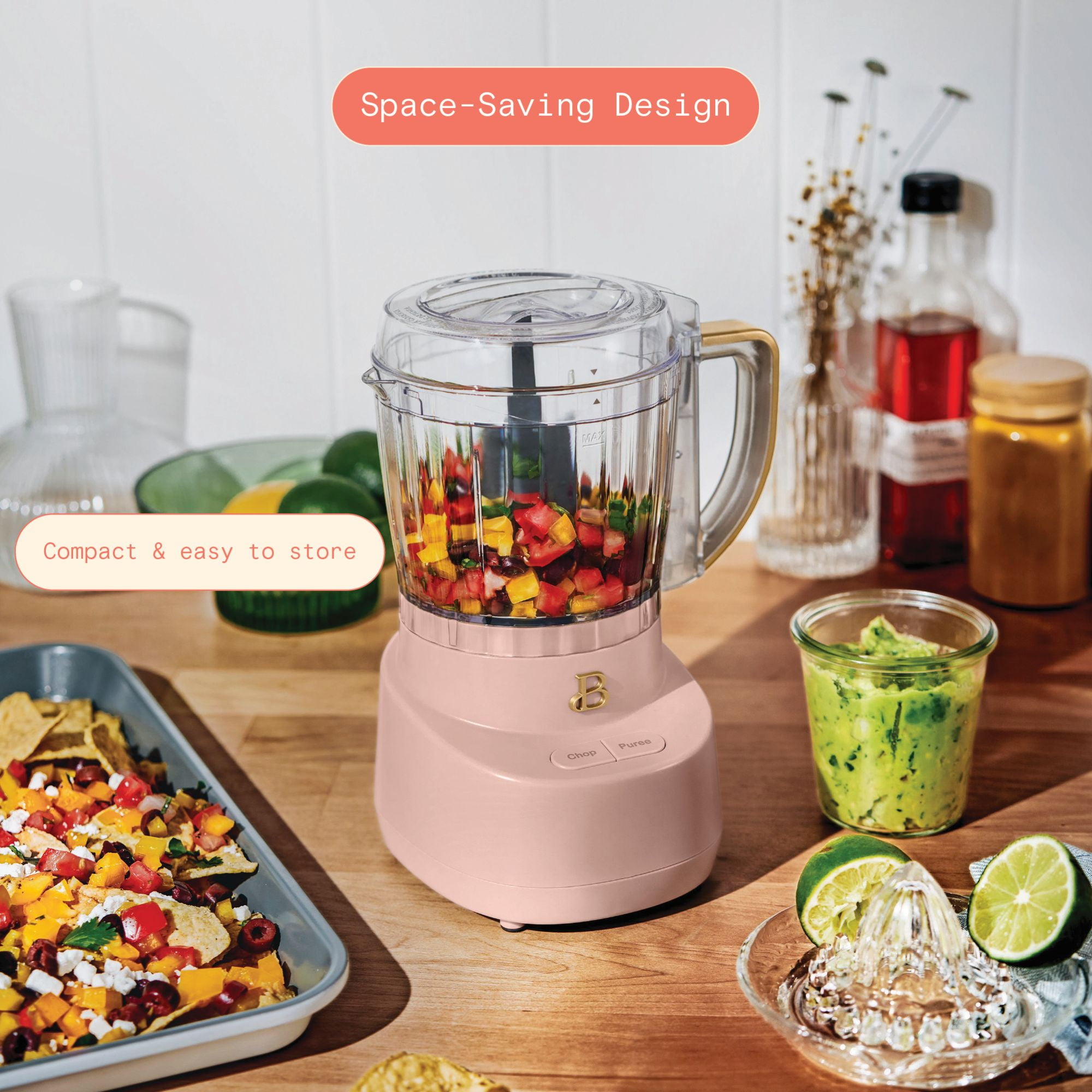 Beautiful 3-Cup Food Chopper, Rose by Drew Barrymore
