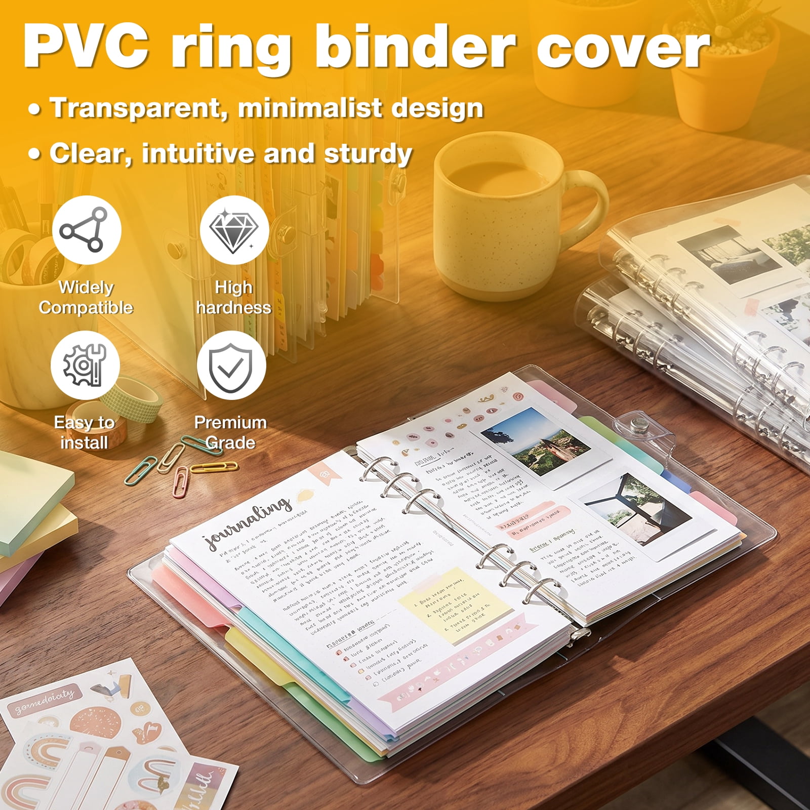 6Pcs A5 Transparent Binder 6 Ring PVC Notebook Cover Refillable Notebook Round Ring Binder for 180 Inner Pages and Scrapbooking