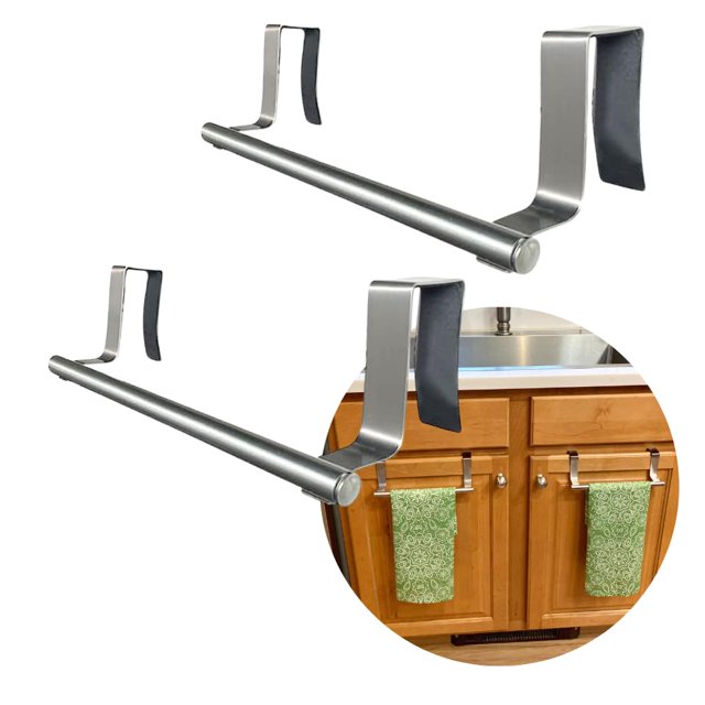 Evelots Barra Con Gancho Para Toallas Sobre La Puerta Del Gabinete - Cocina Baño - Paquete De 2 - Soporte Para Toallero De Mano - Puerta Interior O Exterior - Acero Inoxidable Cepillado - Sin Óxido -