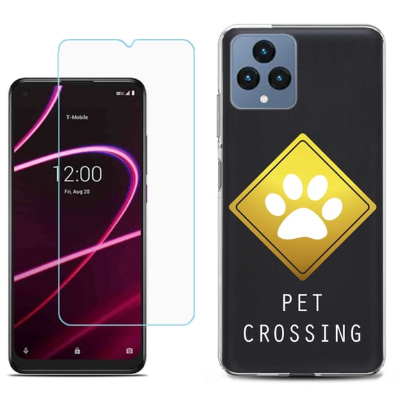 Slim-Fit Gel TPU Fashion Phone Case for T-Mobile Revvl 6 5G, with Tempered Glass Screen Protector, by OneToughShield ® - Pet Crossing