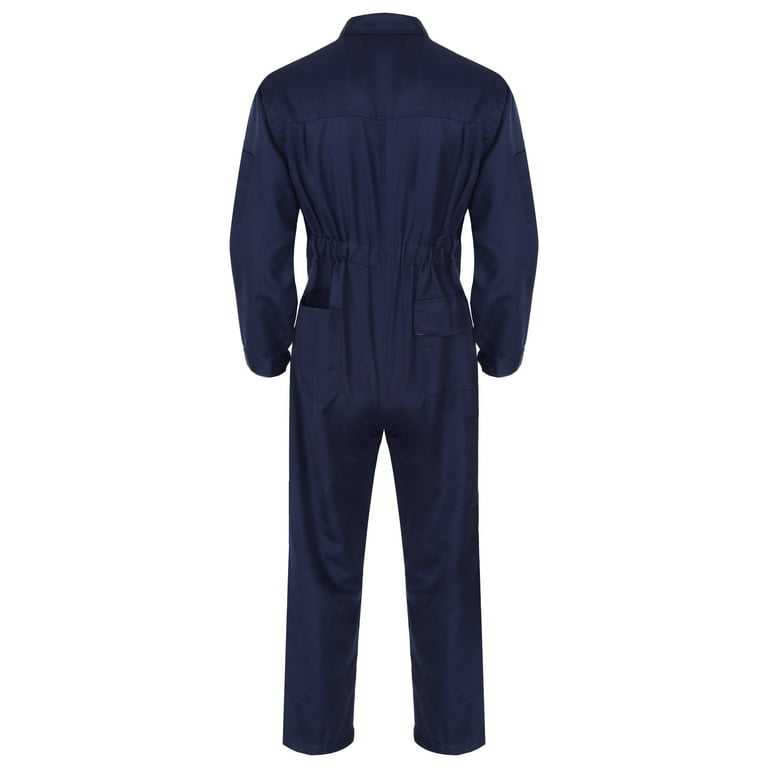Doomiva Unisex Men Long Sleeve Mechanic Uniform Workshop Auto Workwear Work Jumpsuit Coverall Navy Blue XL