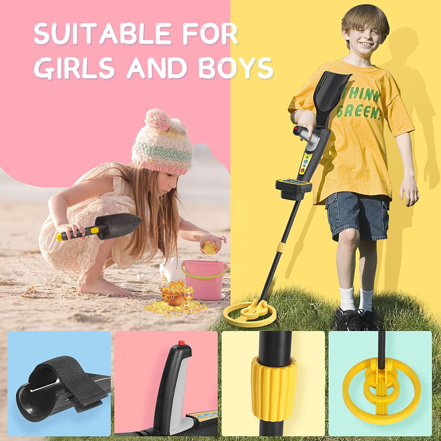 Metal Detector for Kids, GVDV Kids Metal Detector High Accuracy with Backlit LCD Display, Adjustable (32"-40") Metal Detector for Kids Ages 7+