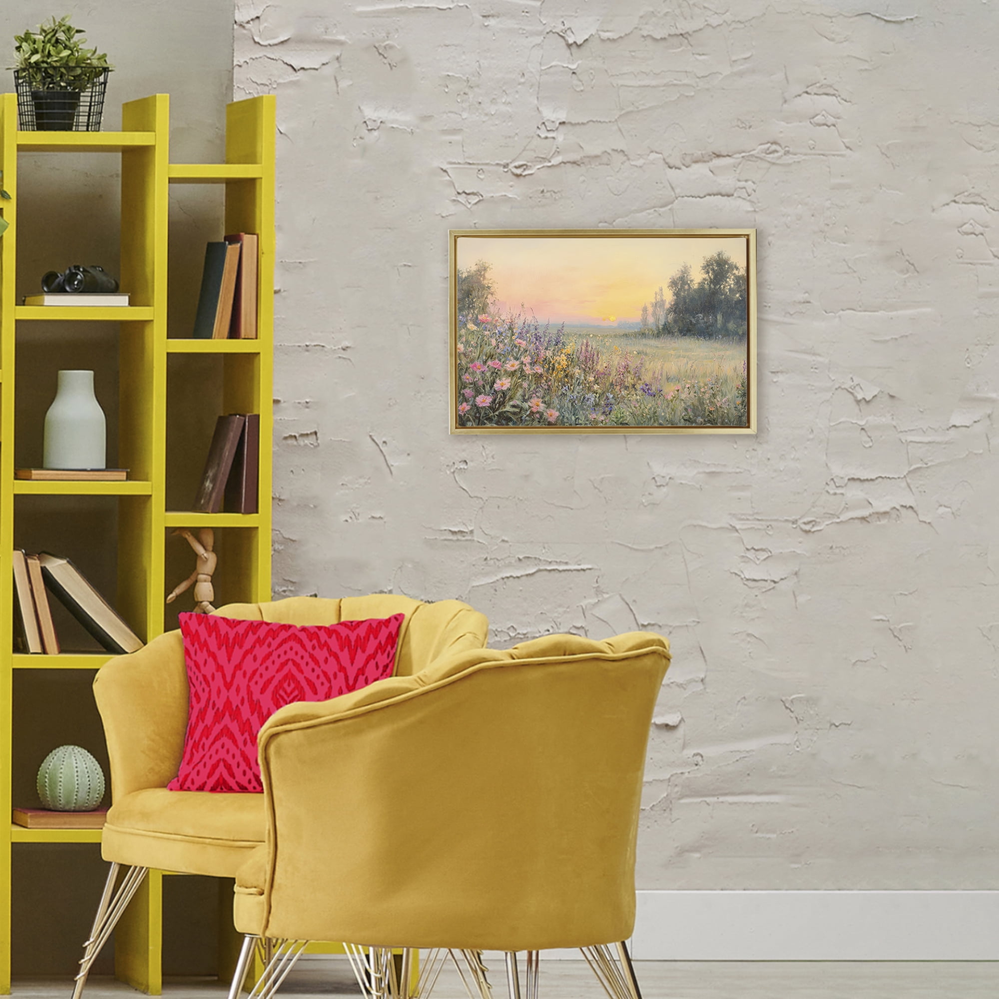 Stupell Industries Serene Twilight Meadow Gold Framed Floater Canvas Wall Art, design by Petal Prints Design