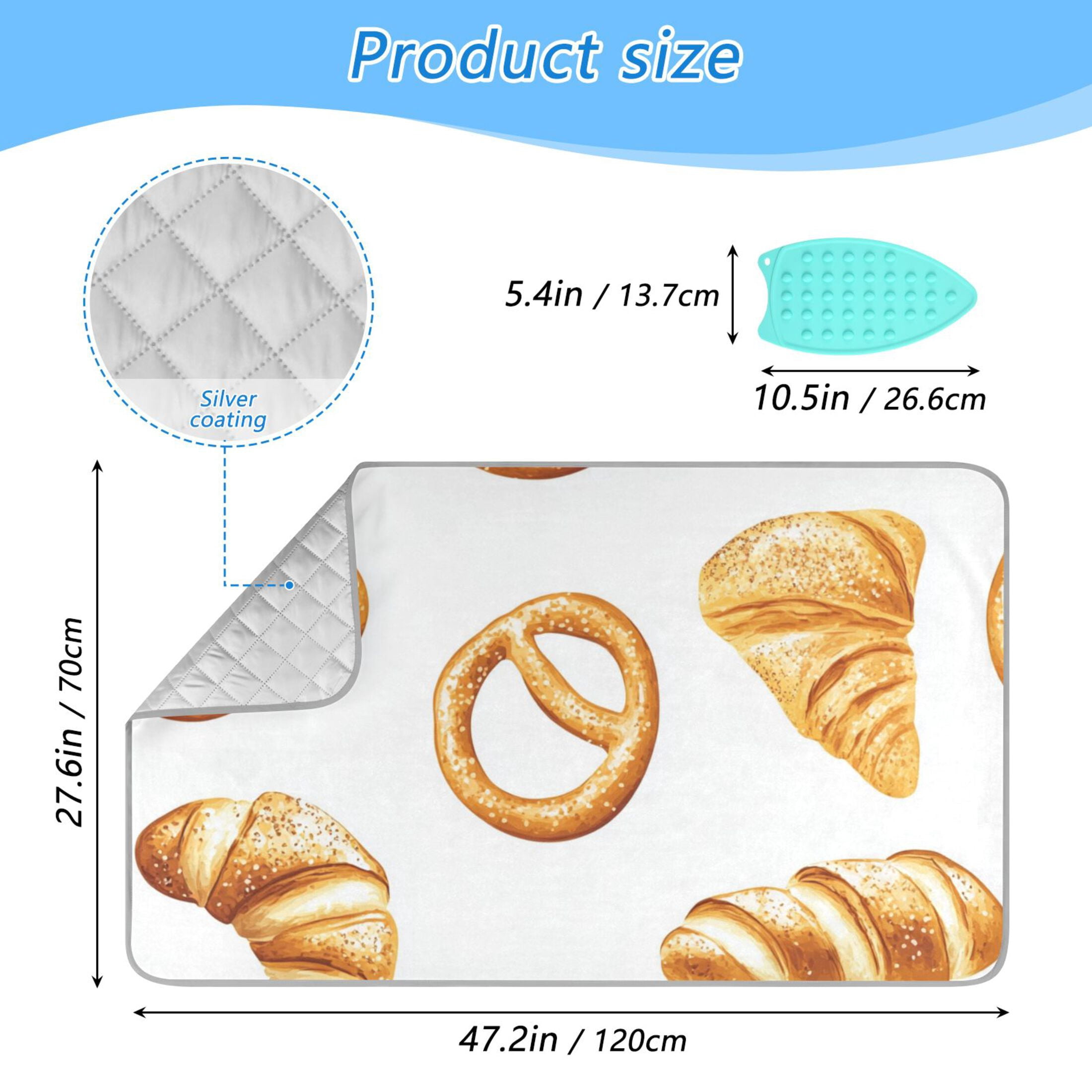 Bread and Pretzel Cute Ironing Mat Blanket Portable Travel Ironing Pad Heat Resistant Pad 47.2" x 27.6”
