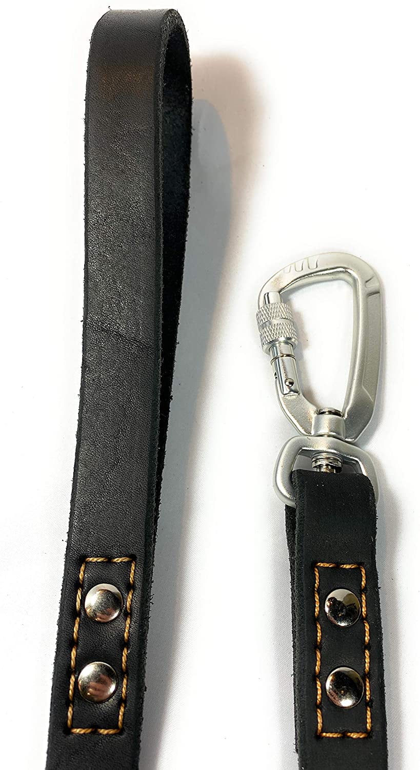 Enthusiast Gear Leather Dog Leash with Locking Carabiner | Strong and Soft Leash for Large and Medium Dogs | 6 Ft Long x ¾”