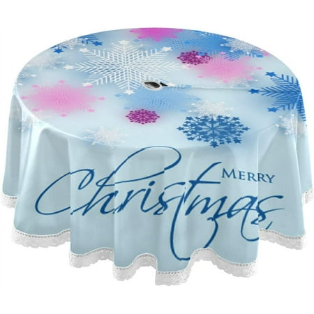

SKYSONIC Pink Blue Purple Christmas Snowflake Round Tablecloth 60In Waterproof Round Table Cloths with Umbrella Hole and Zipper Party Patio Table Covers for Outdoor Backyard /BBQ/Picnic