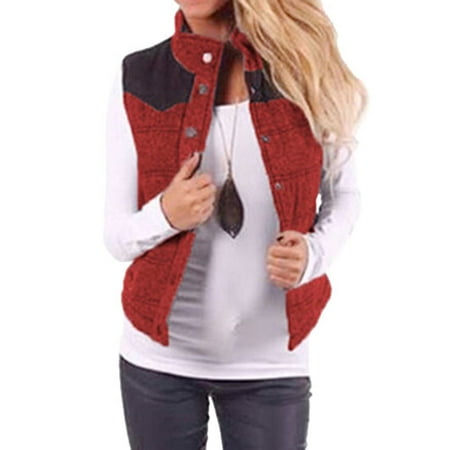 - DBoard Women Color Block Vest Jacket Stand Collar Autumn Winter Coat