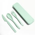 thumbnail image 1 of Ensemble de Vaisselle en Paille de Blé Portable Réutilisable Couleur Unie Trousse de Couverts Intérieur Extérieur Maison Camping Vaisselle avec Étui de Rangement Vert, 1 of 9