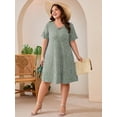 thumbnail image 2 of SHOWMALL Women's Plus Size Short Sleeve Dress with Pockets, Criss Cross V-Neck Casual T-Shirt Dress, Daisy Green 5X Summer Vacation Beach Dress, 2 of 8