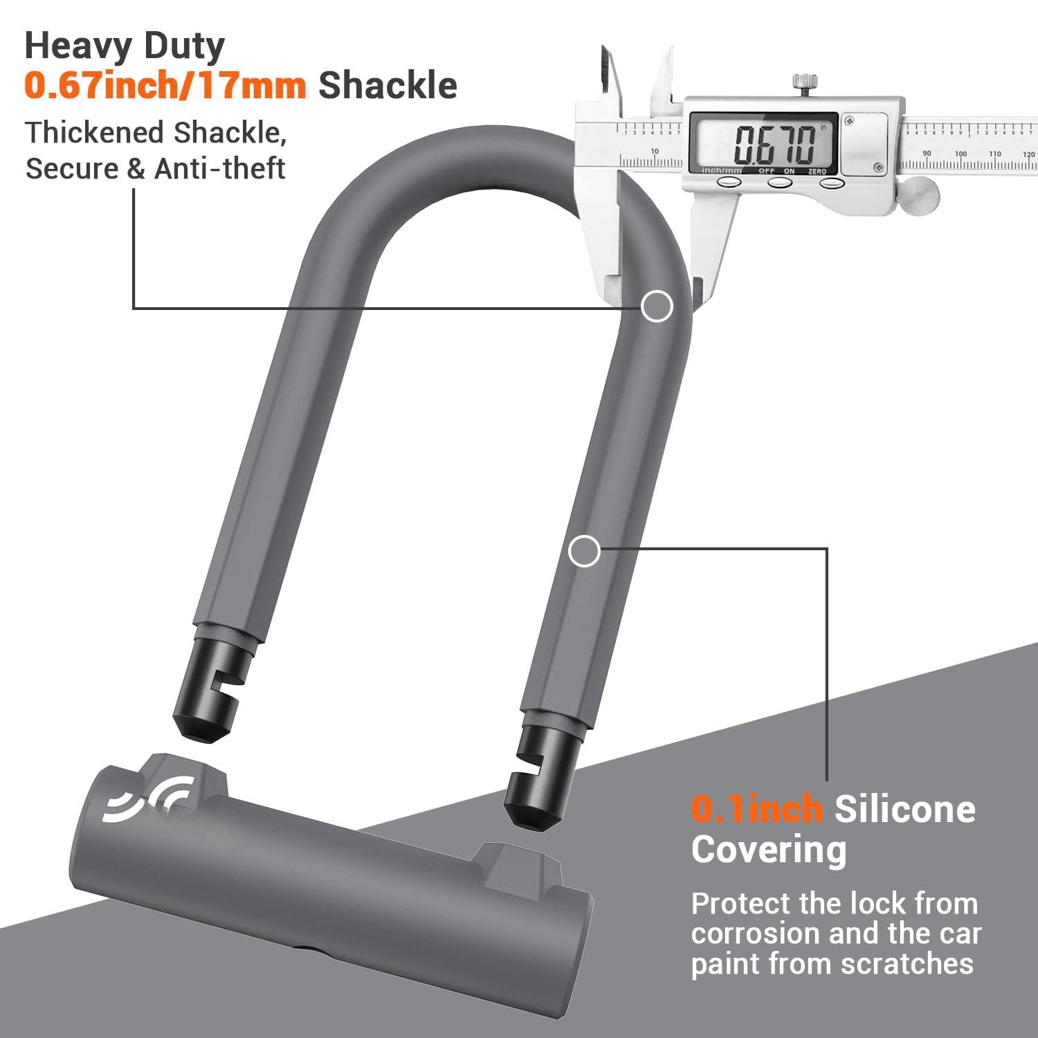 Bike Lock - Heavy Duty Anti U With 5ft Security Steel Cable 17mm Shackle Bicycle U-locks Keys & Sturdy Mounting Bracket For Road  Mountain Electric Grey