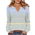 thumbnail image 2 of Long Sleeve Shirts for Women Henley Neck Fall Striped Tops Casual Basic Tees Loose Fit Soft Dressy Tunics Blouses, 2 of 6