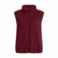 thumbnail image 3 of Gilet Sans Manches à Col Roulé pour Femmes, Chaud, en Peluche, avec Fermeture Éclair, Automne Hiver, avec Poches, Rouge 4TG, 3 of 7