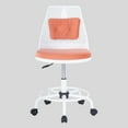 thumbnail image 3 of Mid Back Office Chair, Swivel Height Adjustable Office Chair, Upholstered Deck Chair with Lumbar Pillow, Ergonomic Computer Chair with Metal Ring Footrest for Home Office, White & Orange, 3 of 10