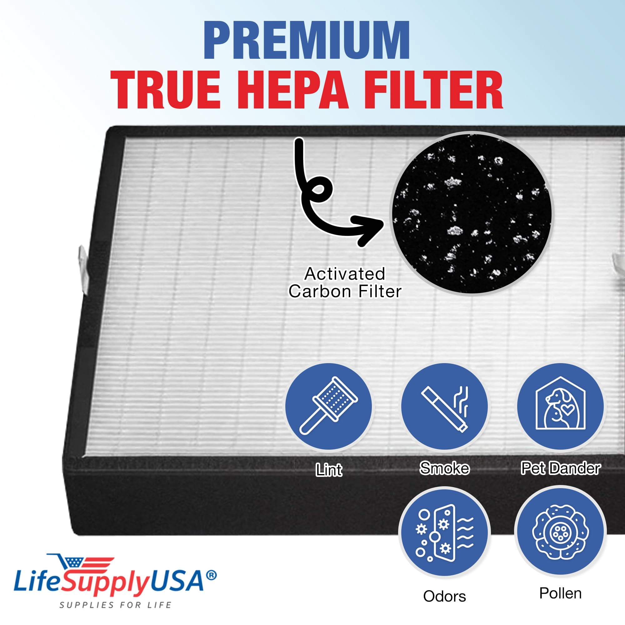 LifeSupplyUSA True HEPA Filter Replacement Compatible with Alen TF50-Carbon HEPA-Fresh Paralda Air Purifier