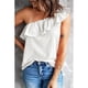 thumbnail image 2 of Blusa sin mangas de un hombro para mujer con ribete de volantes Camiseta informal de verano de color puro elegante Blanco L, 2 of 6