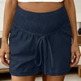 thumbnail image 5 of qelini Stretch Maternity Shorts Plus Size High Rise Smocked Soft Imitation Linen Cotton Belly Support Pants, 5 of 9