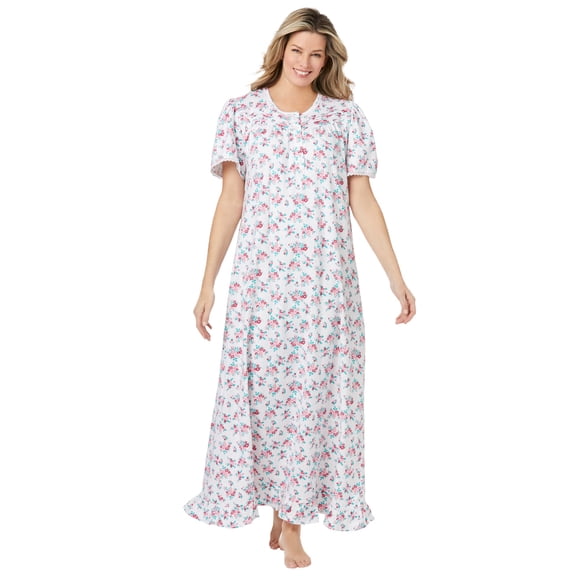 Dreams & Co. Plus Size Petite Long Floral Print Cotton Gown