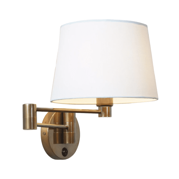 Brass Swing Arm Articulated Wall Lamp - Beside Linen Shade Handmade Brass Wall Sconce