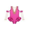 thumbnail image 5 of YiZYiF Big Little Girls Halloween Showman Costume Mesh Splice V-Shape Back Leotard with Arm Sleeves Rose Red 5, 5 of 7