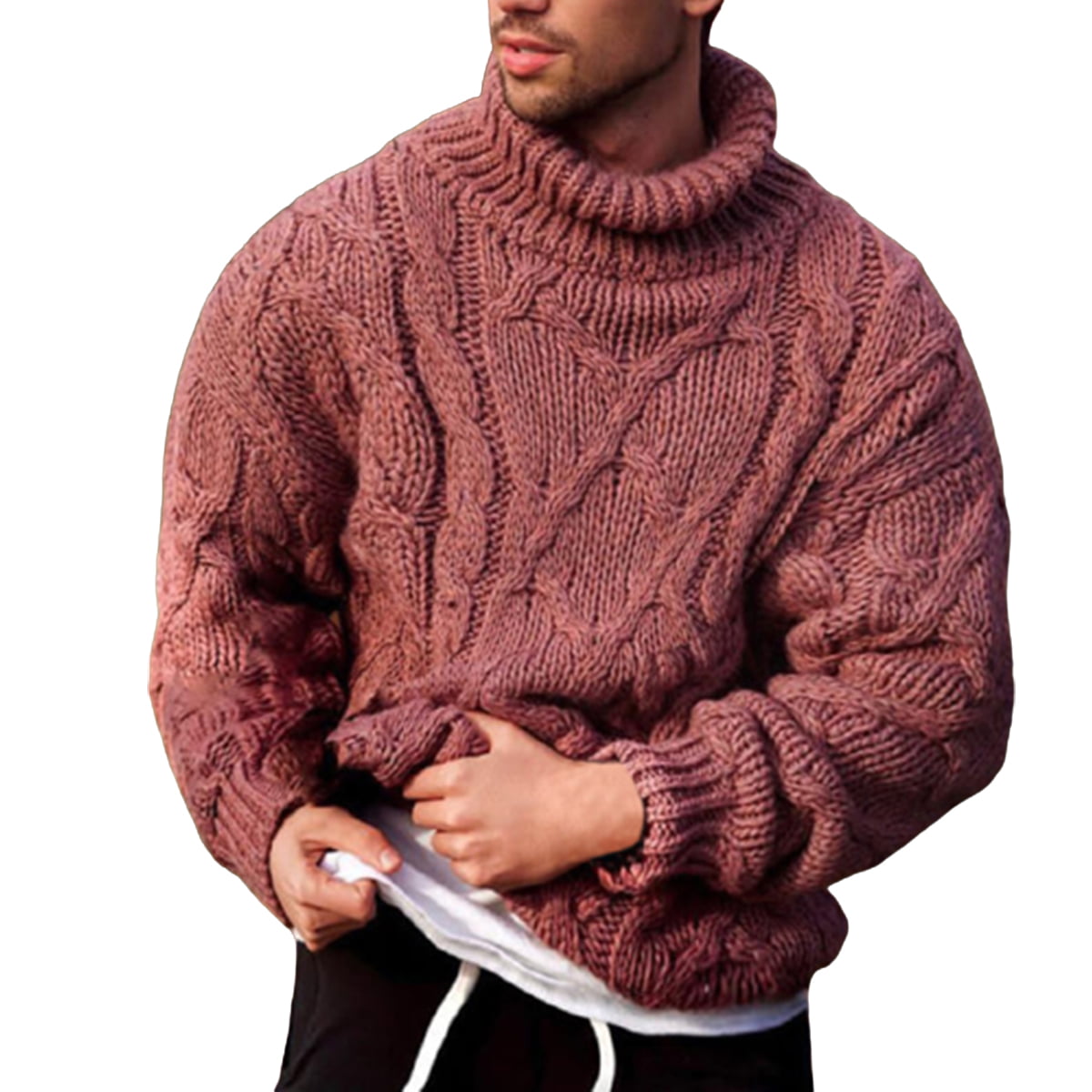 Fseason-Men Classic Solid Color Thickened Turtleneck Pullover Sweater