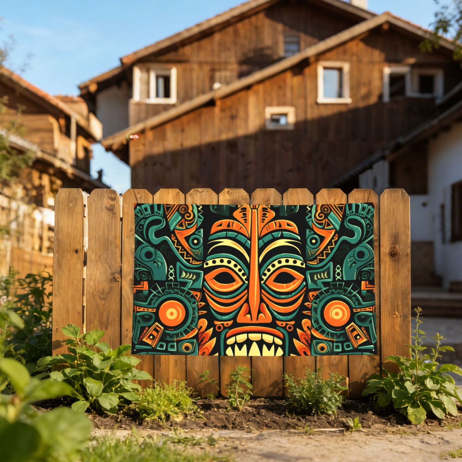 Hawaiian Tiki Tribal Retro Four Hole Decorated Banner Flag for Garden Yard Home Decoration Indoor Outdoor 4x6 Ft