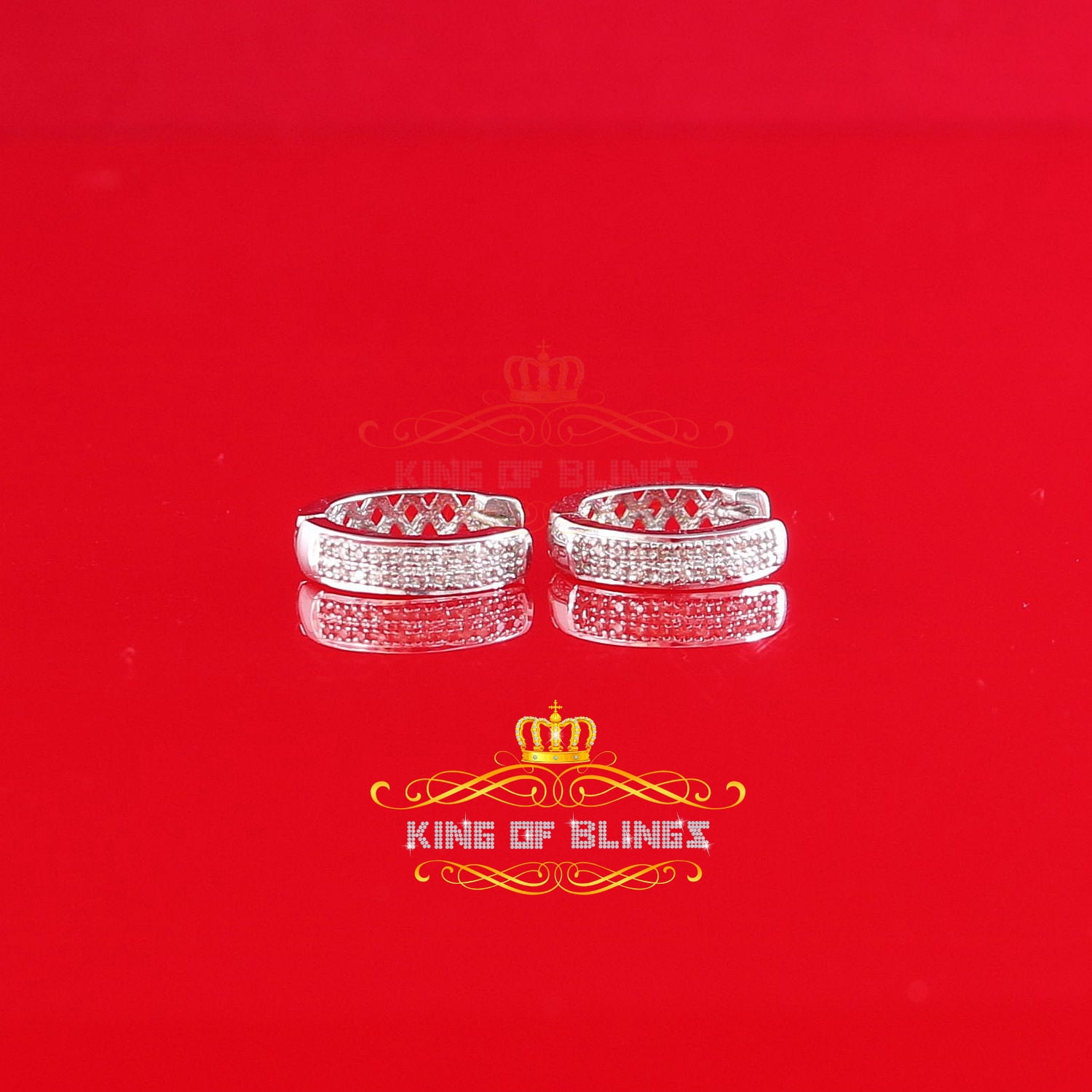 King of Bling's 0.15ct Diamond 925 Sterling Silver White Hoop Stud Earrings For Men's / Women's