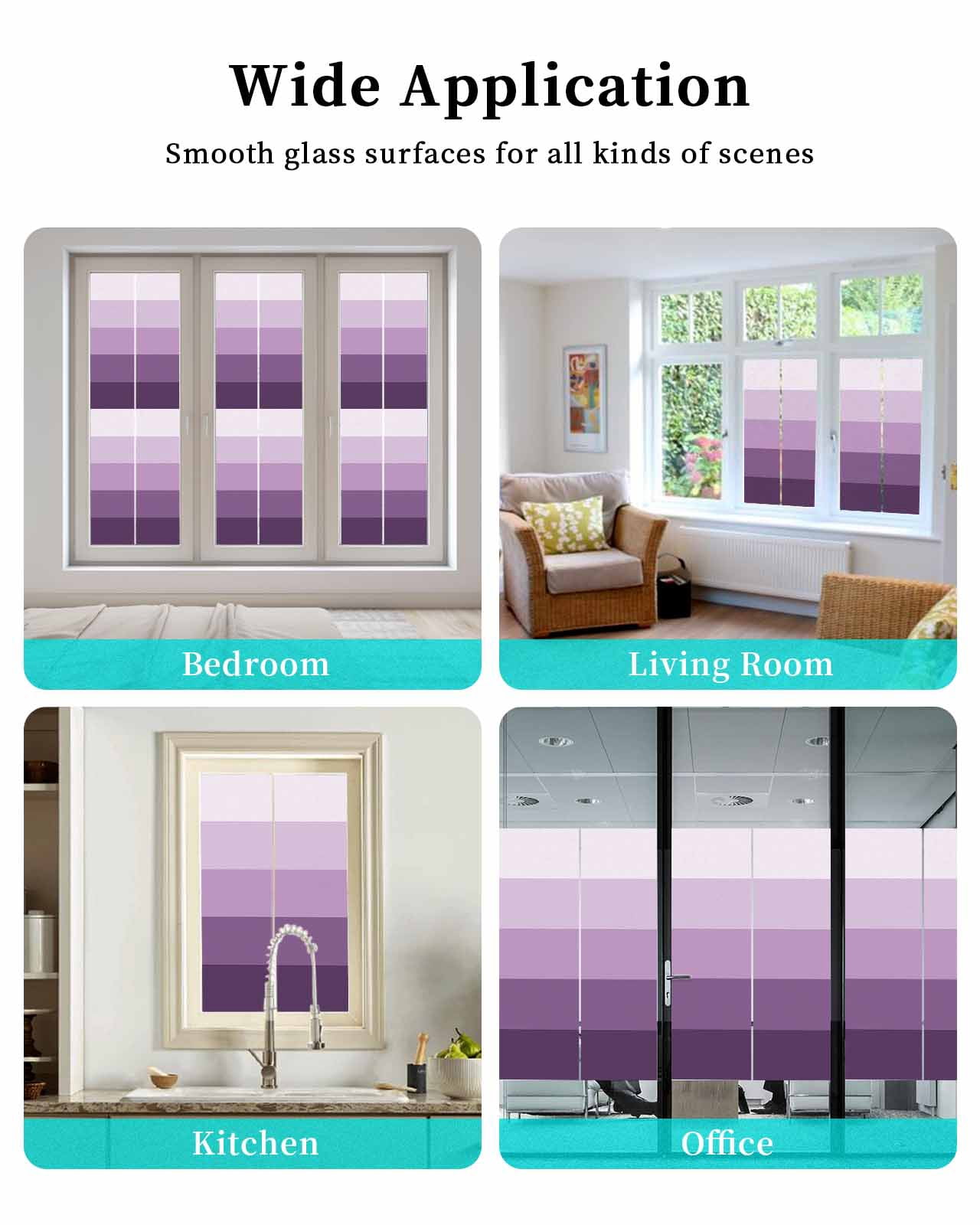 Window Privacy Film, Ombre Purple Grey UV Sun Blocking Window Tint Film Heat Control One Way Blackout Window Film, Simple Modern Farmhouse Stripes Non Adhesive Static Cling Window Sticker 23.6x59 In