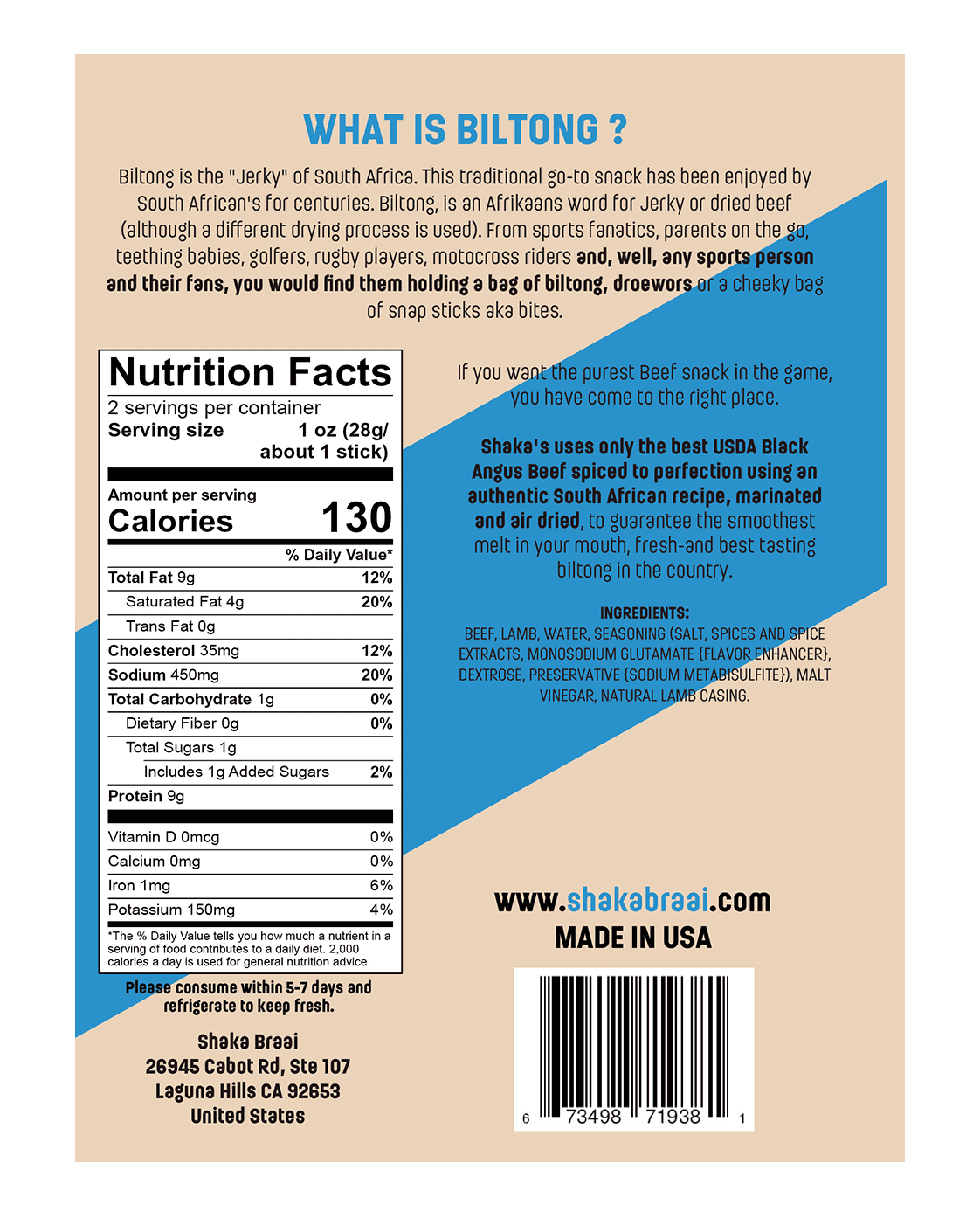 SHAKA'S Angus Air-Dried Beef Snacks Biltong Droewors, 8 oz